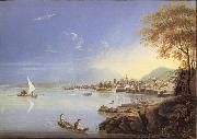 Louis Bleuler Seen city of Neuchatel Sweden oil painting artist